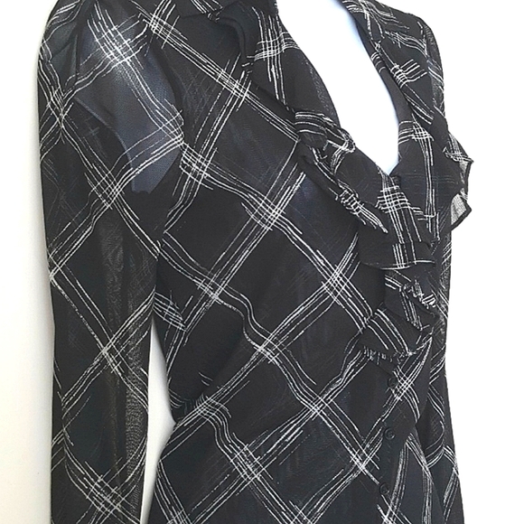 Ruffles Mesh Ooh La La Sheer Plaid Mesh Nylon Small Paris French Style Blouse - Picture 1 of 10